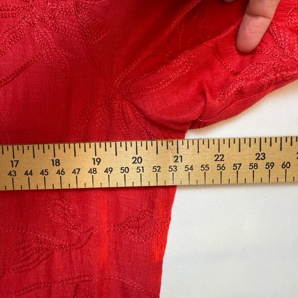 Vintage Chico’s Design Red Linen Silk Blend Floral Embroidered Shirt Size 1 - Picture 7 of 16